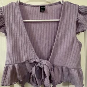 SHEIN, small, lilac purple, tie knot cropped tee